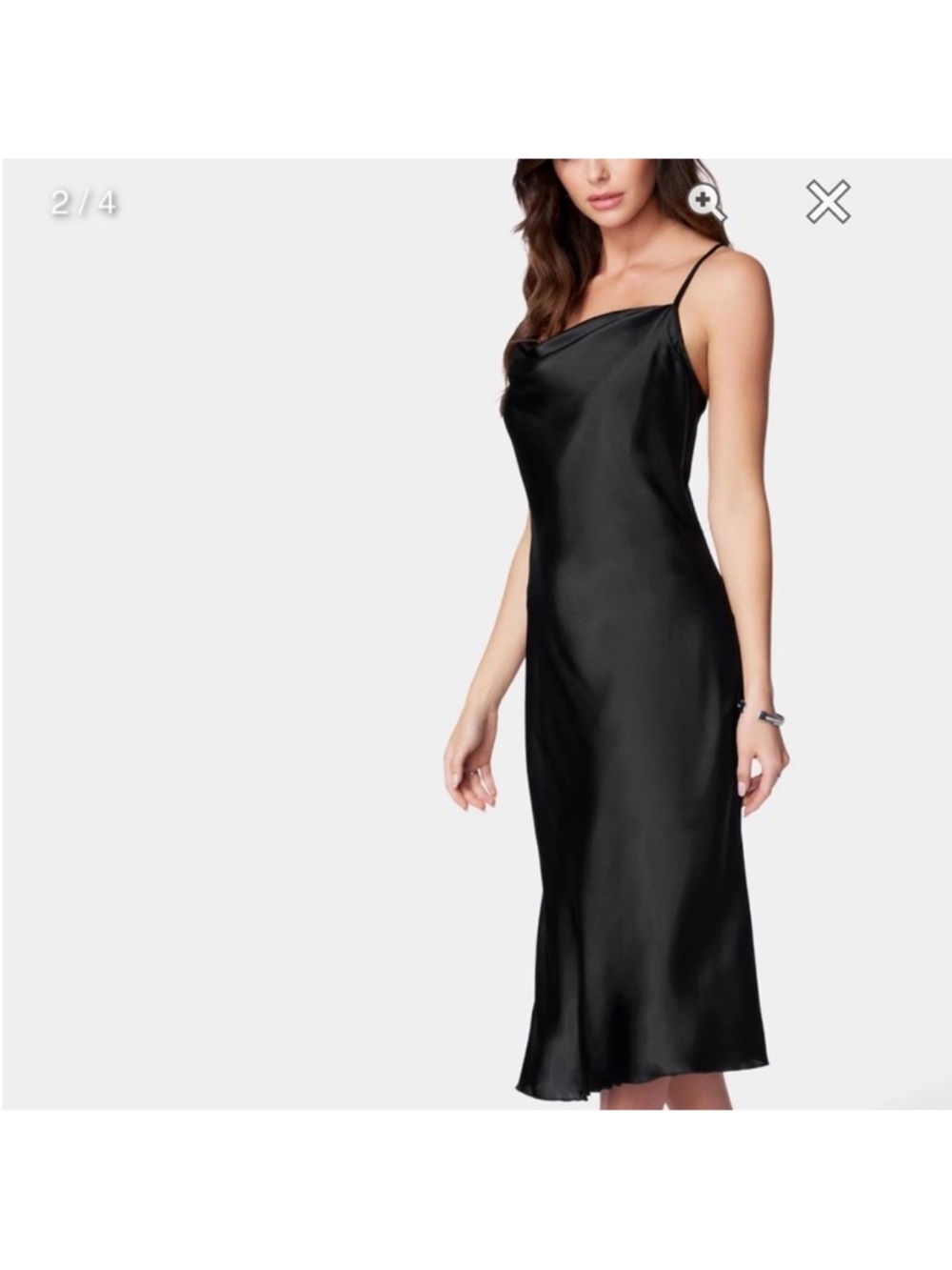 NEW Loft Black Satin Slip Midi Dress with Cowl Neck - Gala, Black Tie, Cocktail